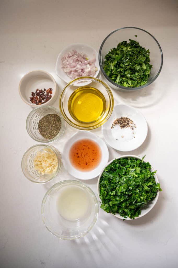 cilantro and parsley chimichurri ingredients.