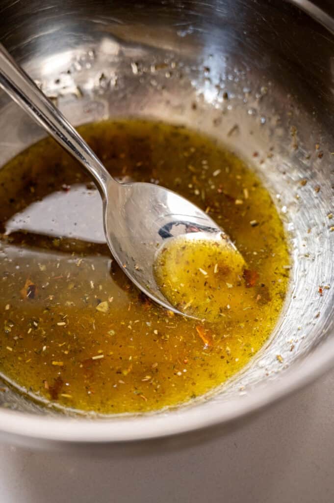 olive oil and vinegar base for chimichurri.