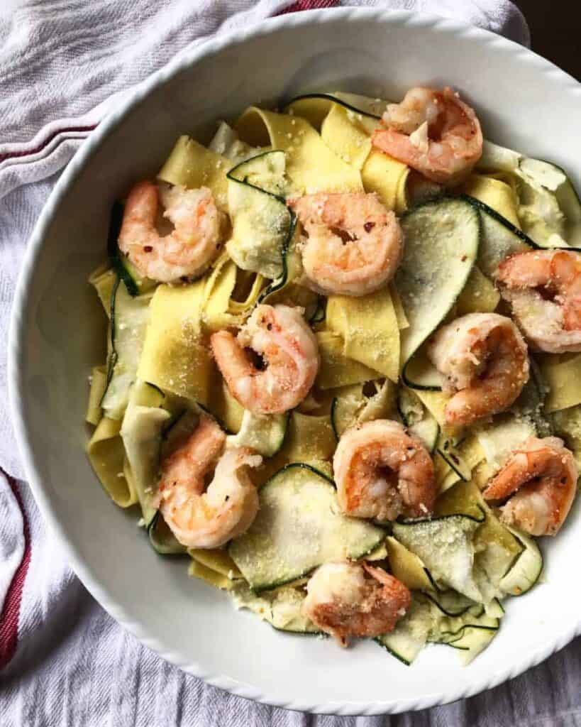 Pappardelle and Zucchini Ribbons with Shrimp