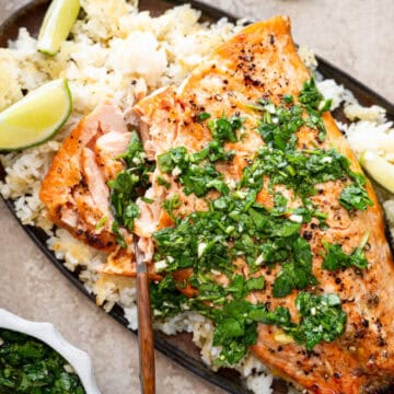 Healthy salmon salsa verde.