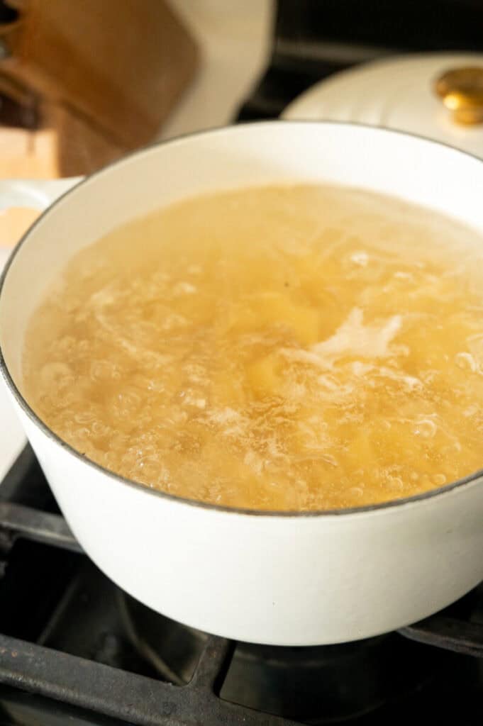 pasta cooking in a pot.