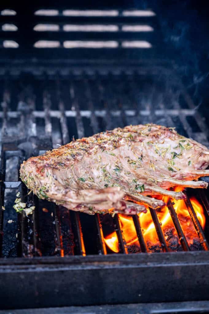rack of lamb on the grill.