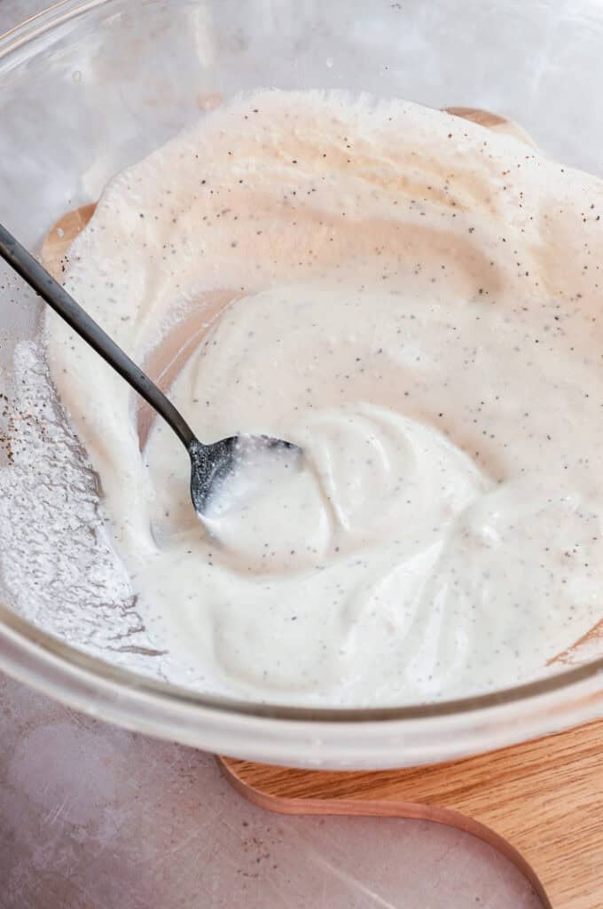 lemon ricotta sauce in a bowl.