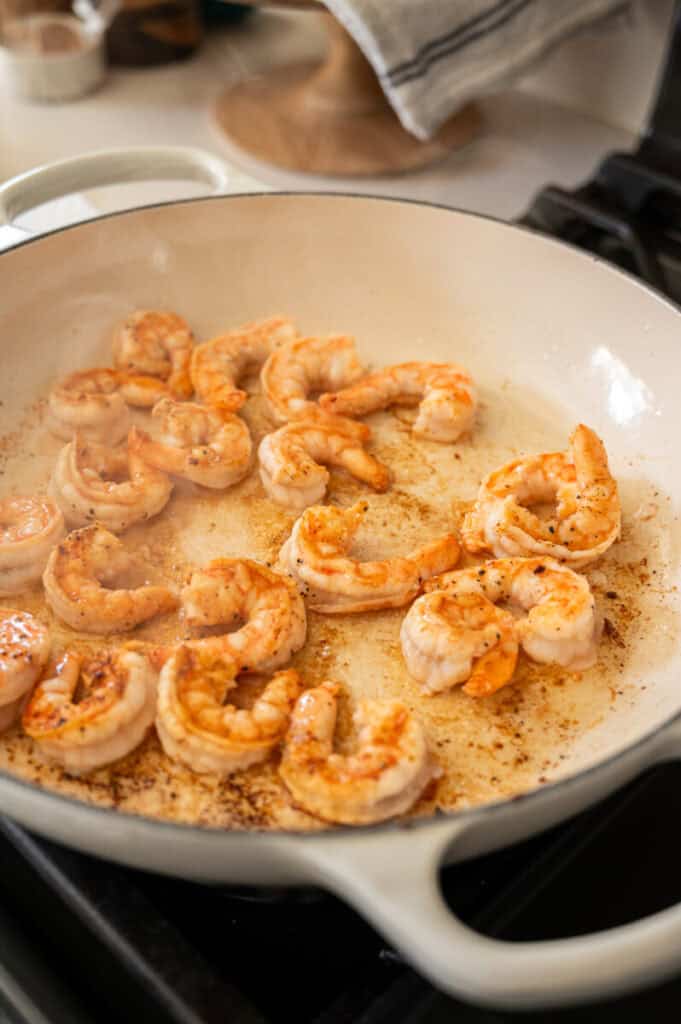 shrimp cooking in a pan.