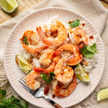 garlic shrimp with coconut rice.