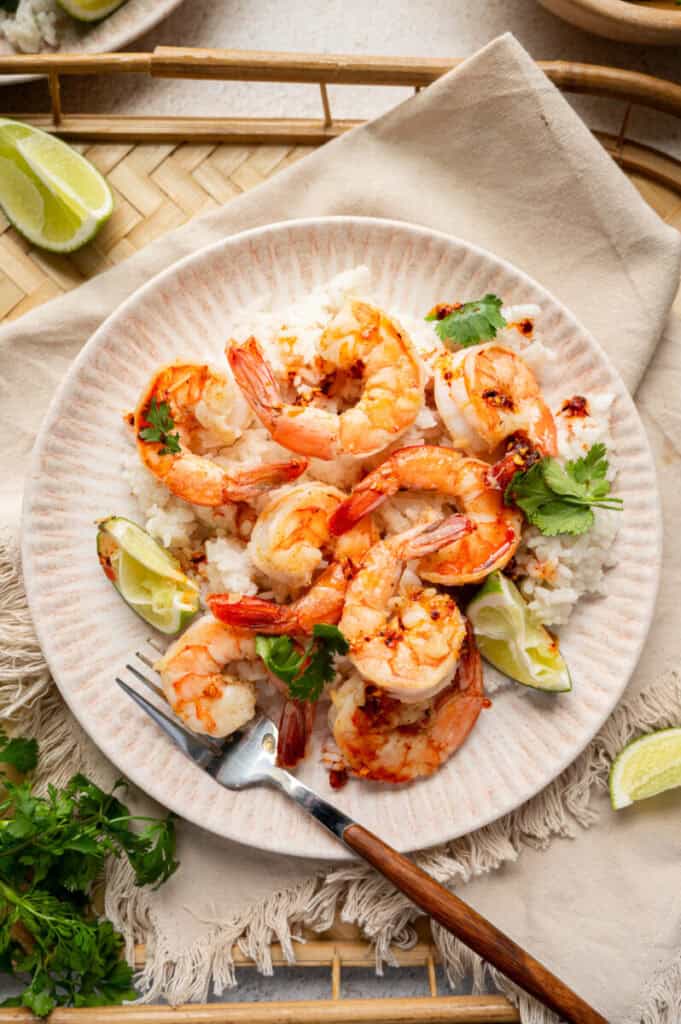 garlic shrimp and coconut rice.