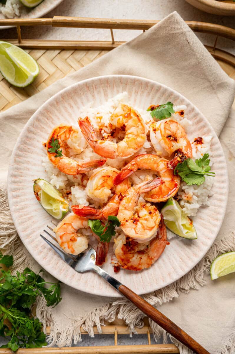 garlic shrimp with coconut rice.