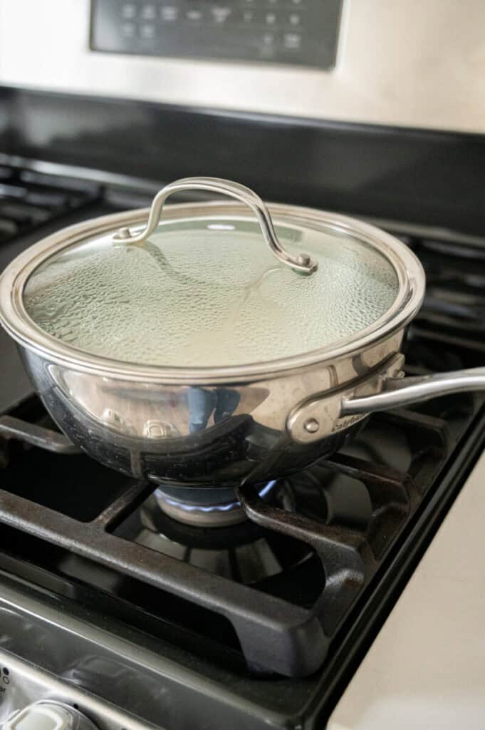 coconut rice cooking in a pan.
