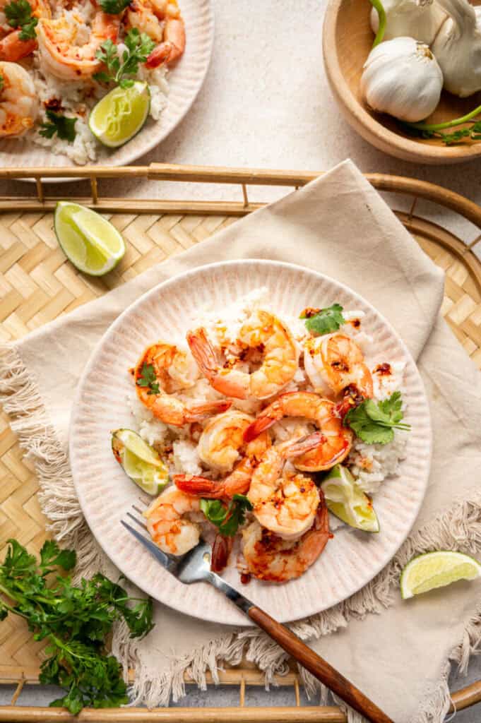 garlic shrimp and coconut rice.