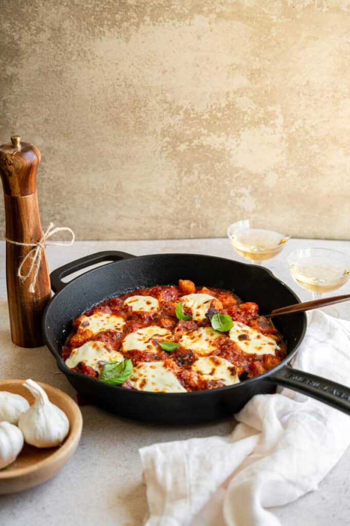 cauliflower gnocchi in a skillet.
