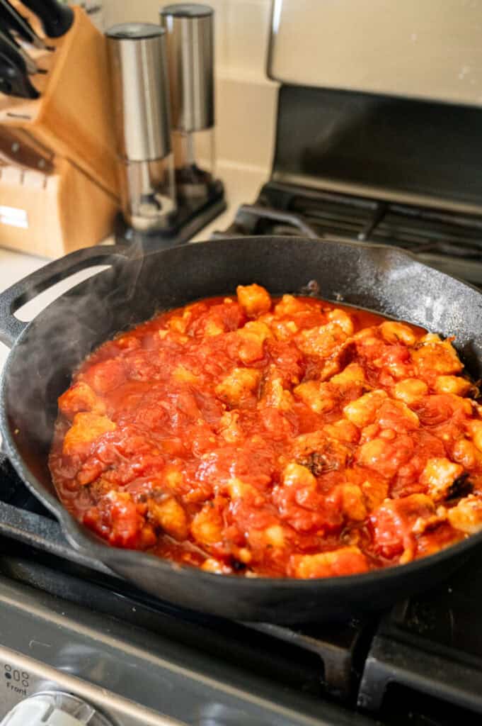 cauliflower gnocchi in red sauce.