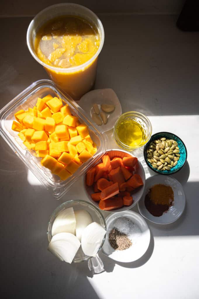 carrot and butternut squash soup ingredients.