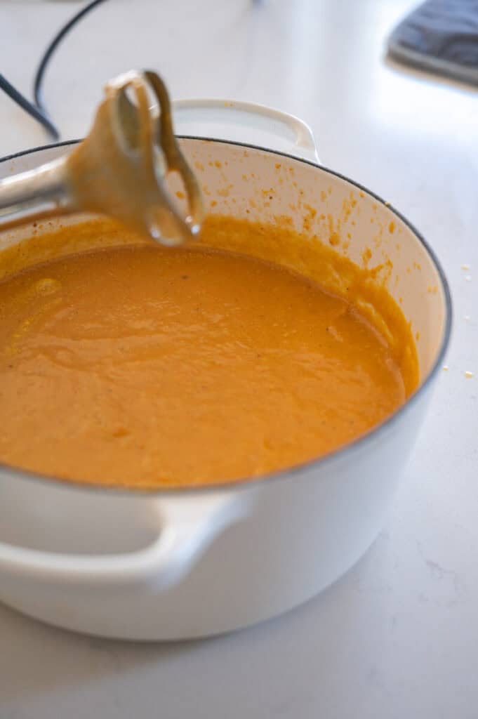 butternut squash soup in a pot.