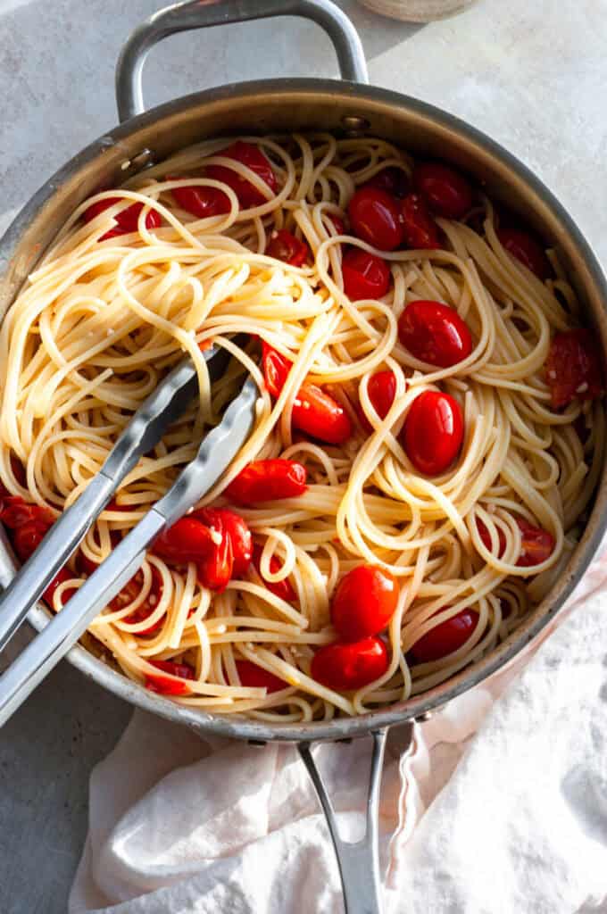 pasta tossed with tomatoes and garlic.