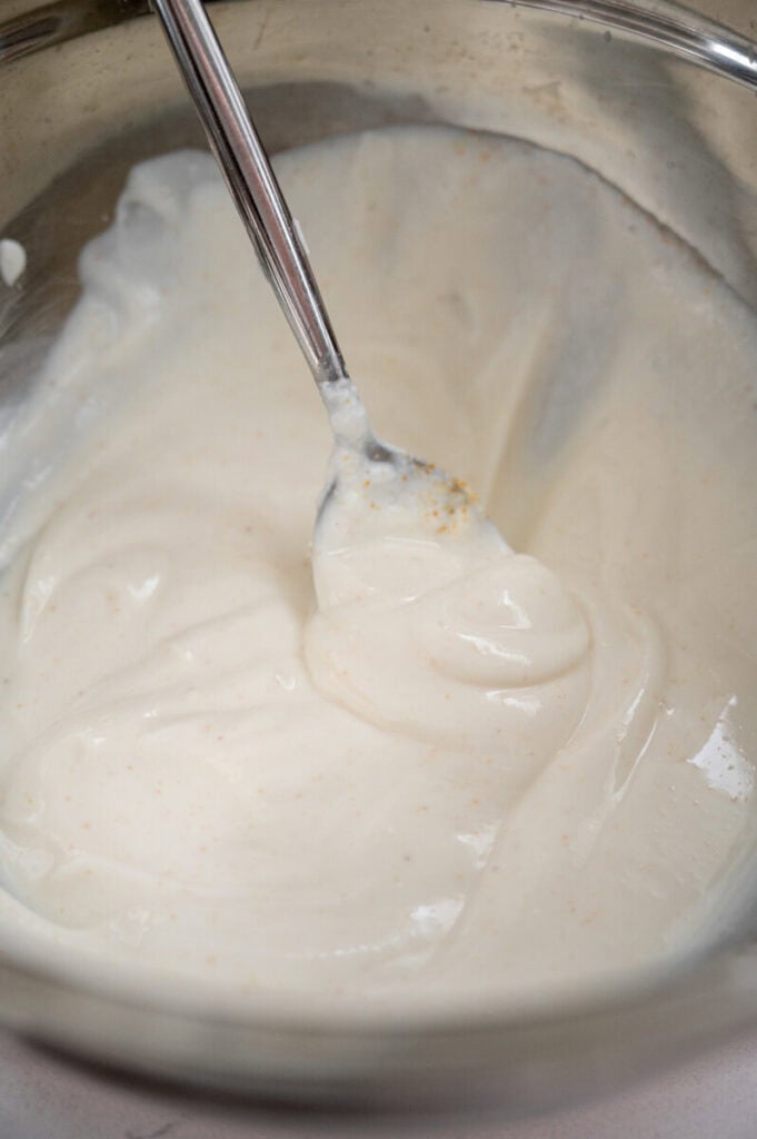 yogurt sauce in a bowl.