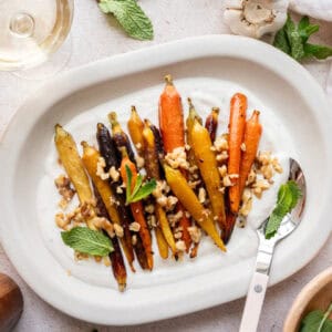 roasted carrots with walnuts, yogurt, and mint.