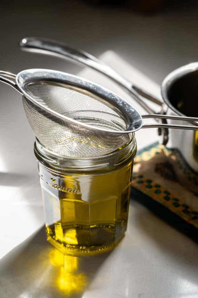 strained garlic olive oil.