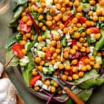 Crispy chickpea salad on a platter.