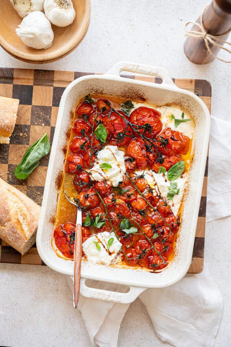 roasted tomatoes and burrata.