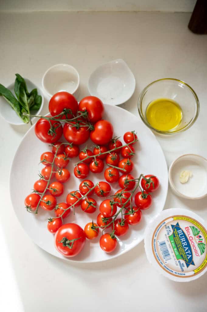 roasted tomatoes and burrata ingredients.