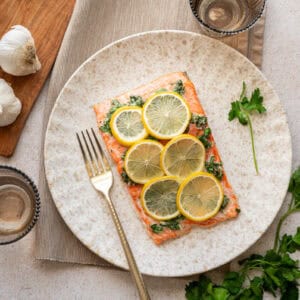 baked steelhead trout with lemon.