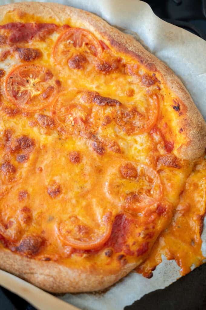 baked pizza.