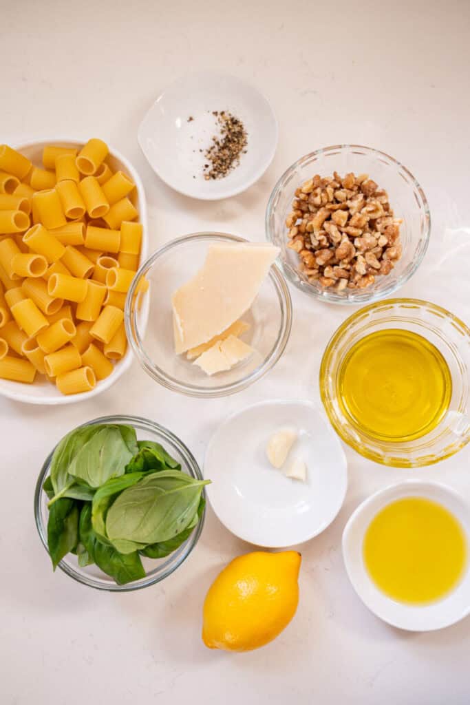 walnut pesto pasta ingredients.