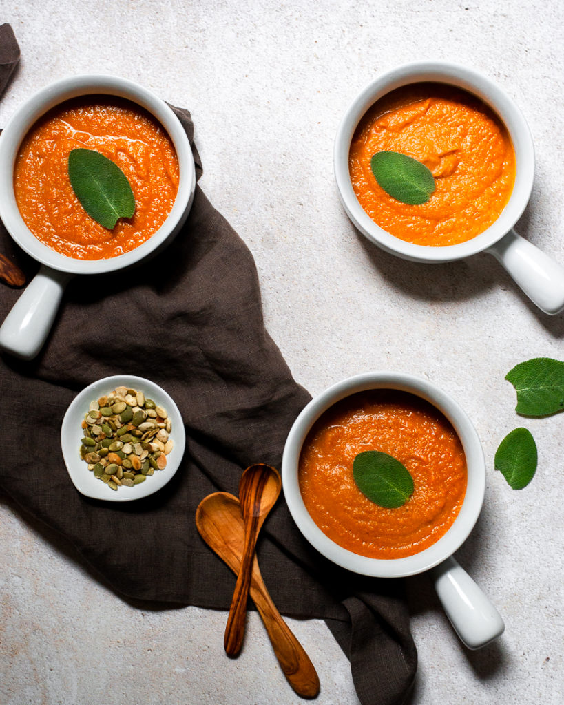 Roasted Butternut Squash Soup with Pumpkin and Carrots