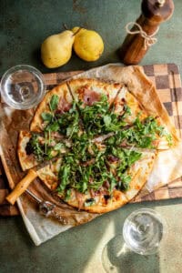 pear prosciutto gorgonzola pizza.