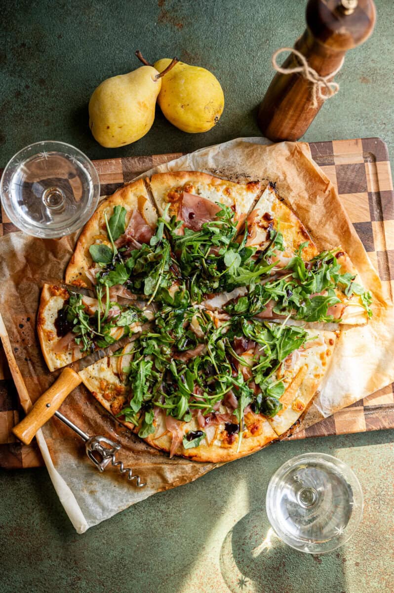 pear prosciutto gorgonzola pizza.