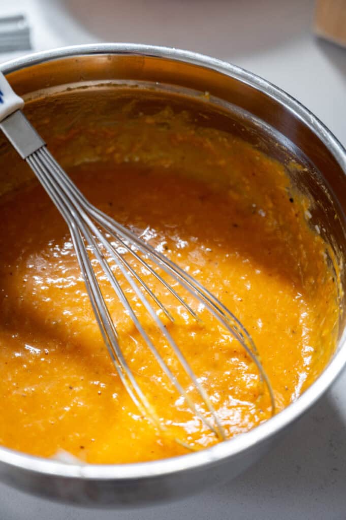 pumpkin carbonara mixture in a bowl.