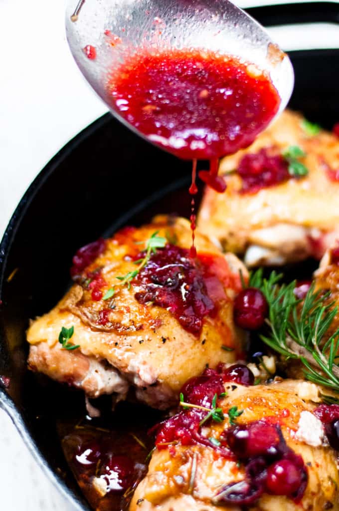 One Pan Rosemary Chicken Thighs with Cranberry Sauce
