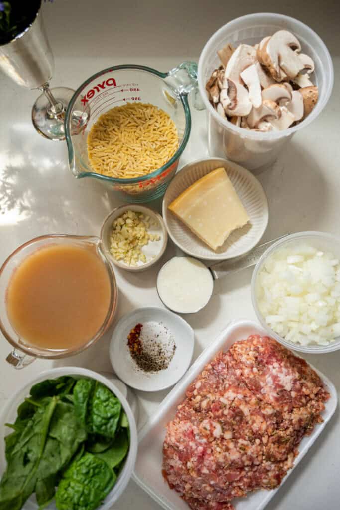sausage and spinach orzo ingredients.