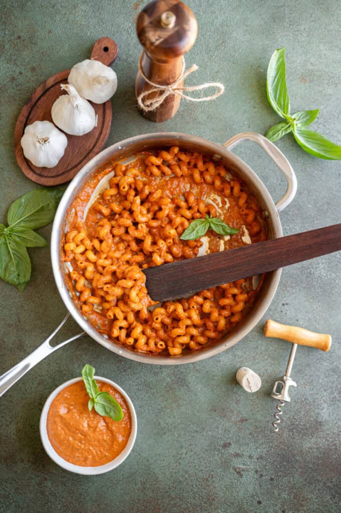 roasted red pepper sauce on pasta.