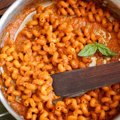 Roasted Red Pepper Sauce with pasta.