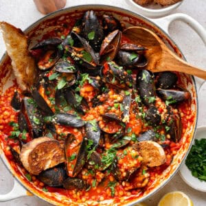mussels with Israeli couscous.