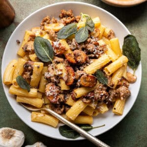 Sausage and Mushroom Rigatoni with Crispy Sage.