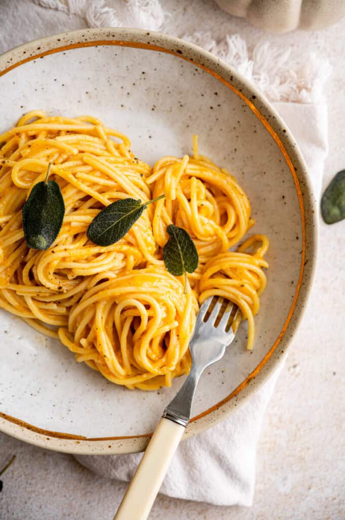 pumpkin cacio e pepe with crispy sage.