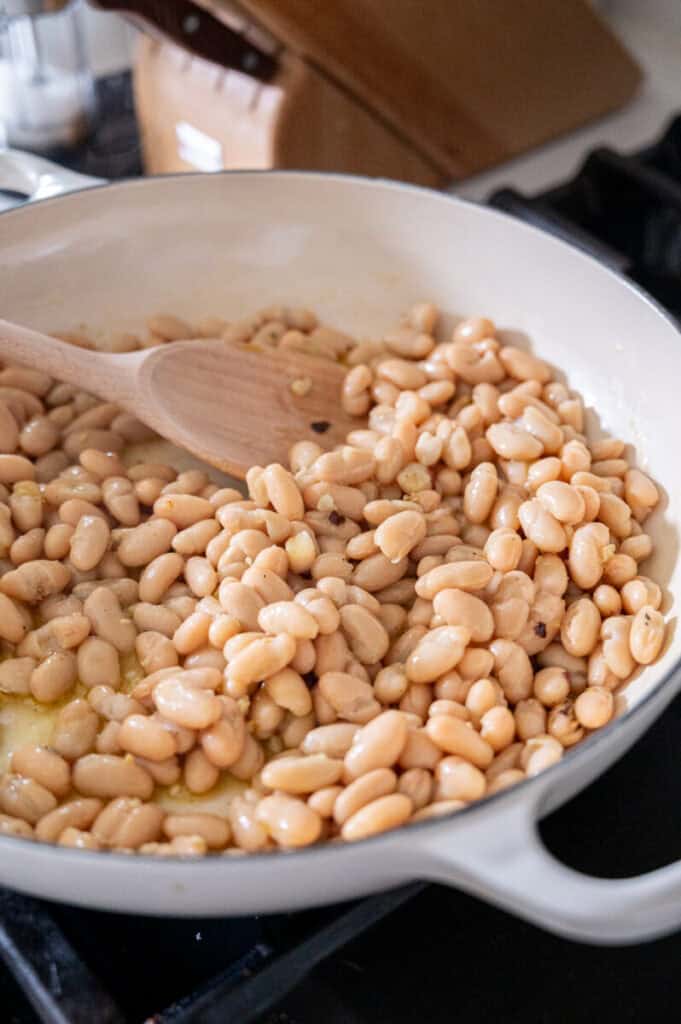 cannellini beans in a pan.