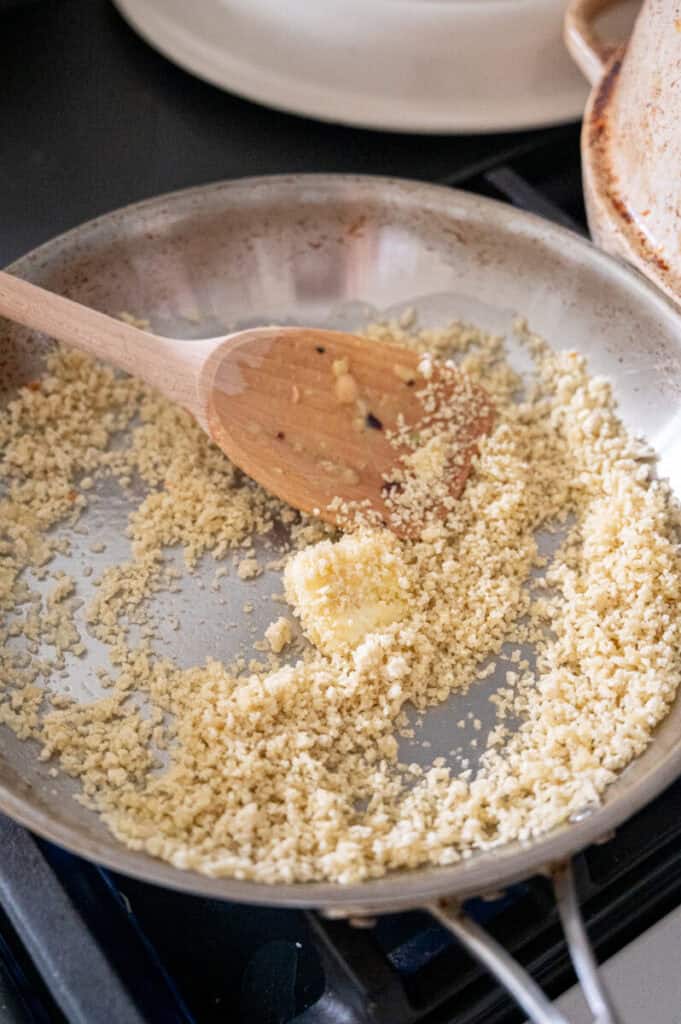 panko breadcrumbs toasting in butter.