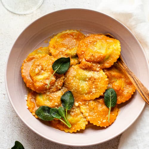 Browned butter pumpkin sauce with ravioli