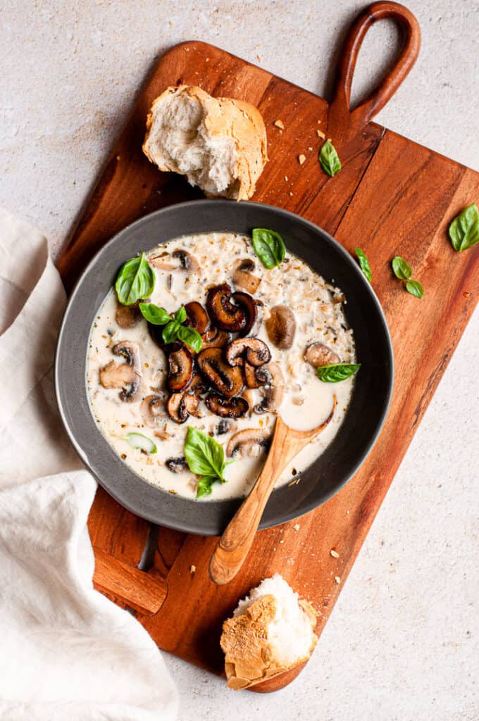 Wild Rice Mushroom Soup on a platter