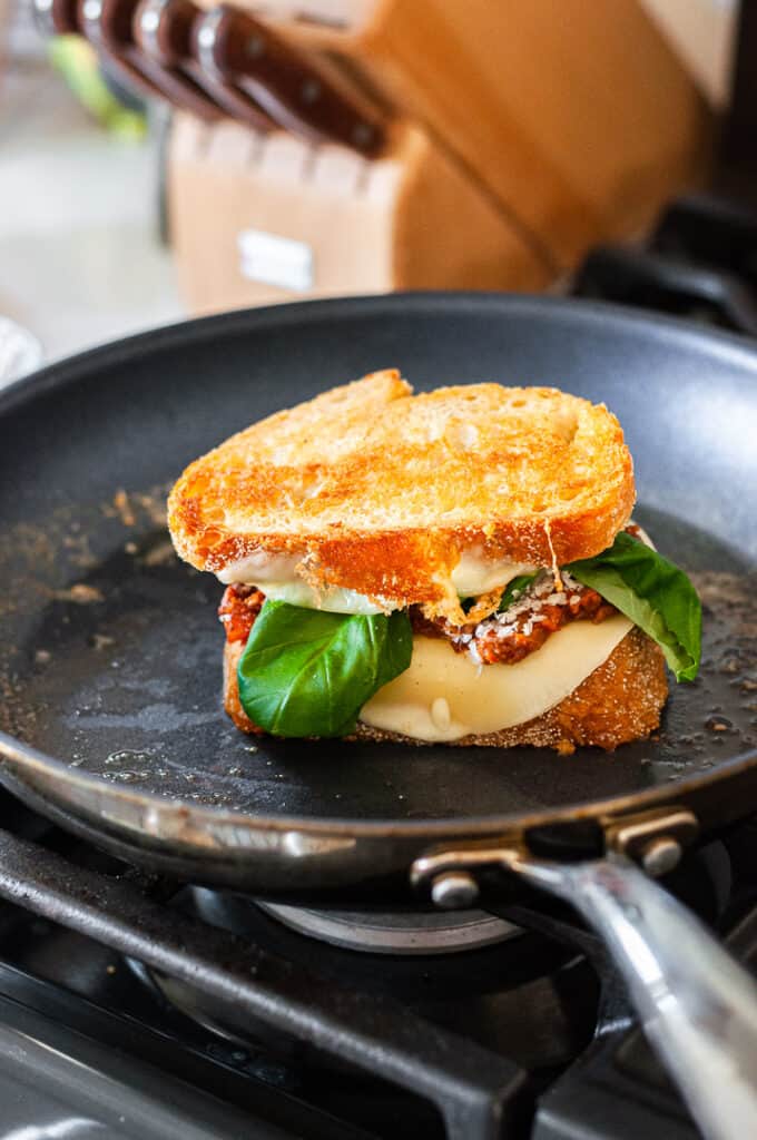 sandwich toasting in skillet 