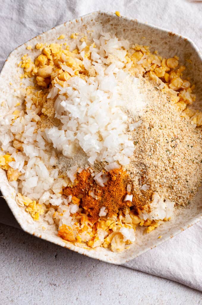 mashed chickpeas, breadcrumbs, and spices 