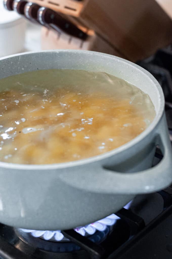 pasta cooking in a pot.