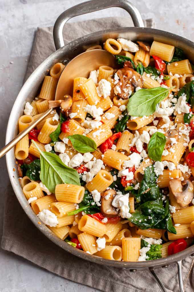 tomato basil pasta with feta.