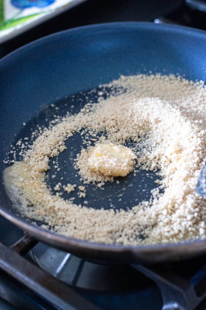butter and panko in a skillet