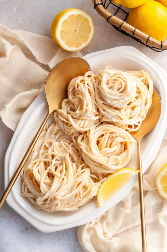 lemon ricotta pasta on a serving dish