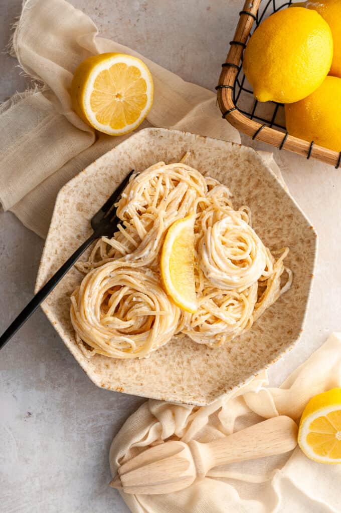 lemon ricotta pasta in a bowl