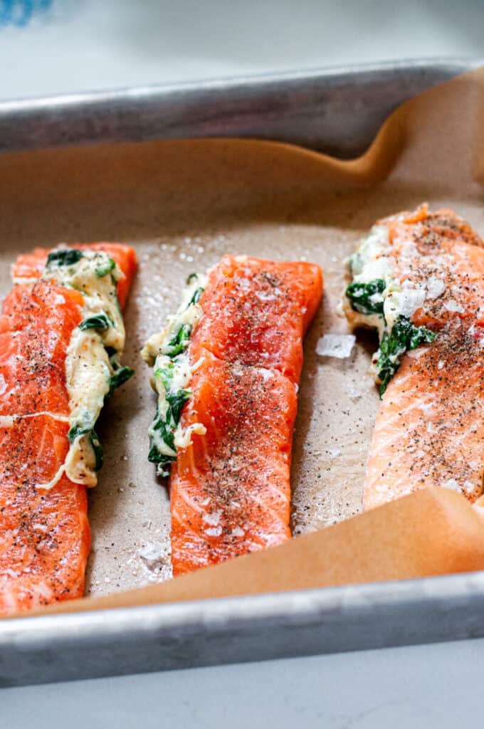 salmon stuffed with spinach and cream cheese